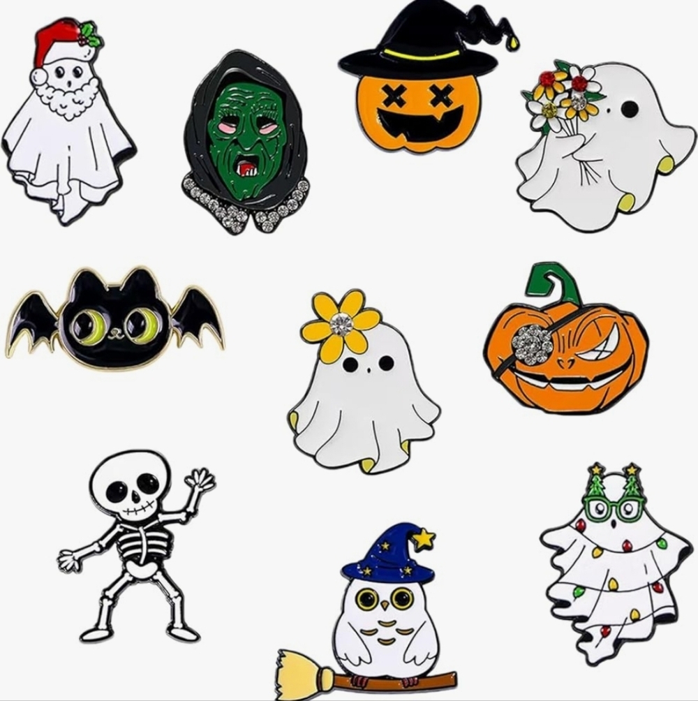 Halloween Kids Costume Pin Set - White, Orange, Black & Green Enamel Pins